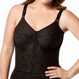 NEW Elila Jacquard Floral Posture Soft Cup Front Closure Longline Bra 5415 Black